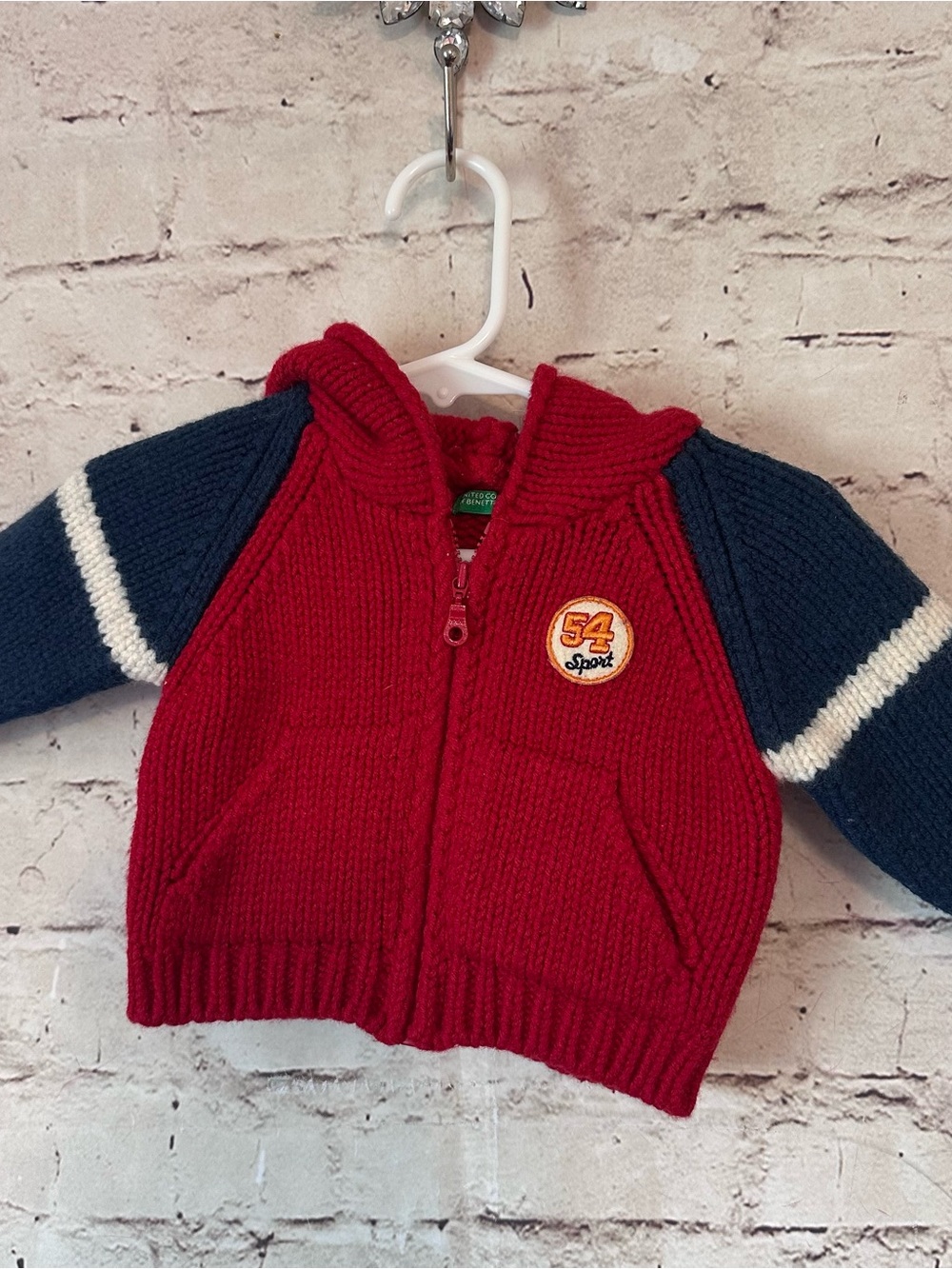 United Colors Of Benetton Red Hooded Knit Sweater